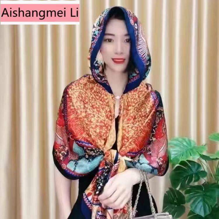 [Trang Sức Xinh Đẹp] Khăn Choàng Có Mũ Trùm Đầu Che Nắng Chống Gió Chống Cát Đa Năng Che Nắng Bằng Lụa Thời Trang Xuân Hè Mới Phù Hợp Đi Biển Li Brocade Bán Chạy