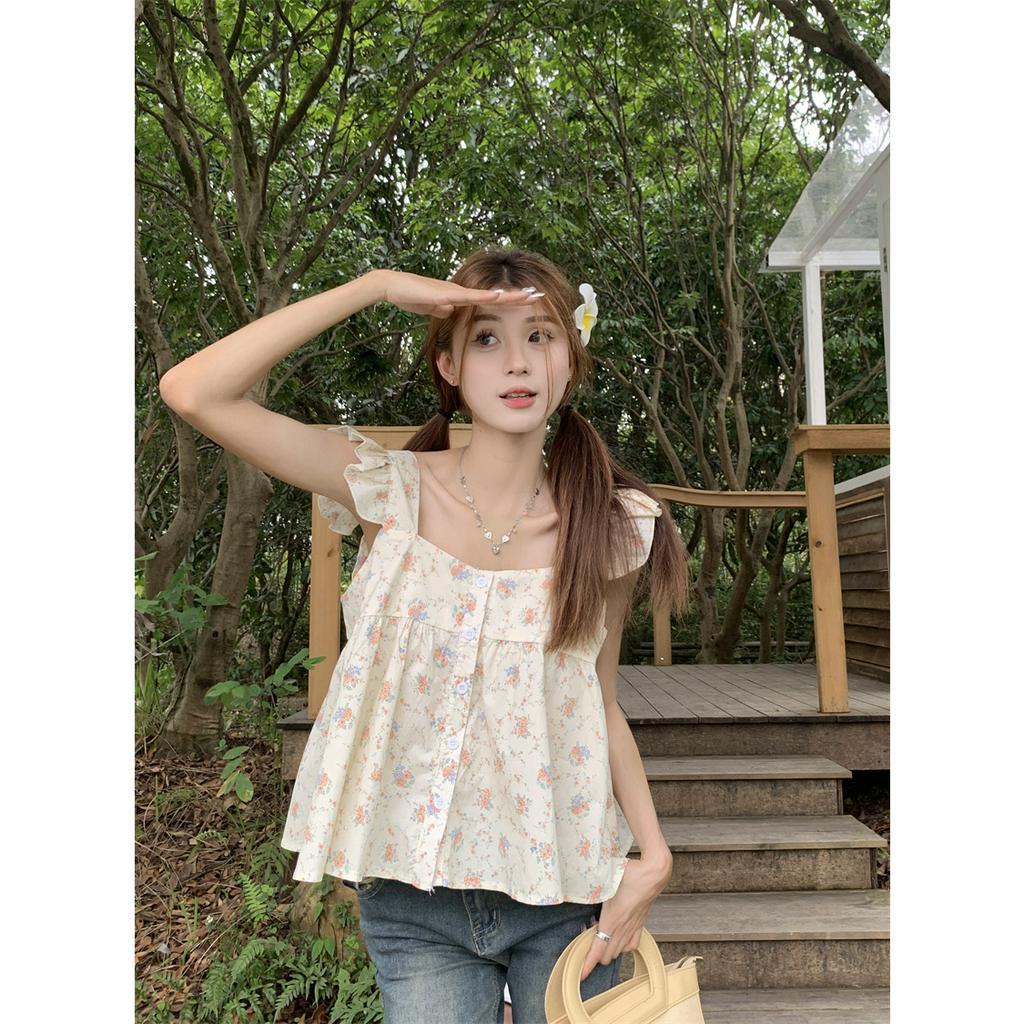 Áo Kiểu Tay Cánh Tiên In Hoa Dễ Thương Xinh Xắn  tao bao