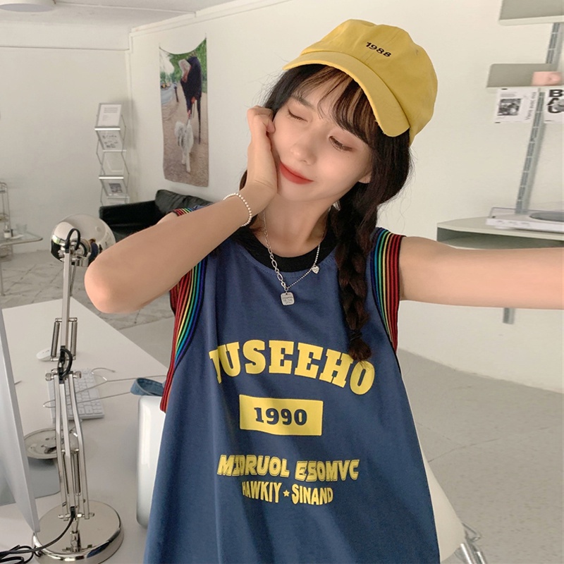 Áo thun thể thao không tay dáng rộng phong cách vintage thời trang mùa hè