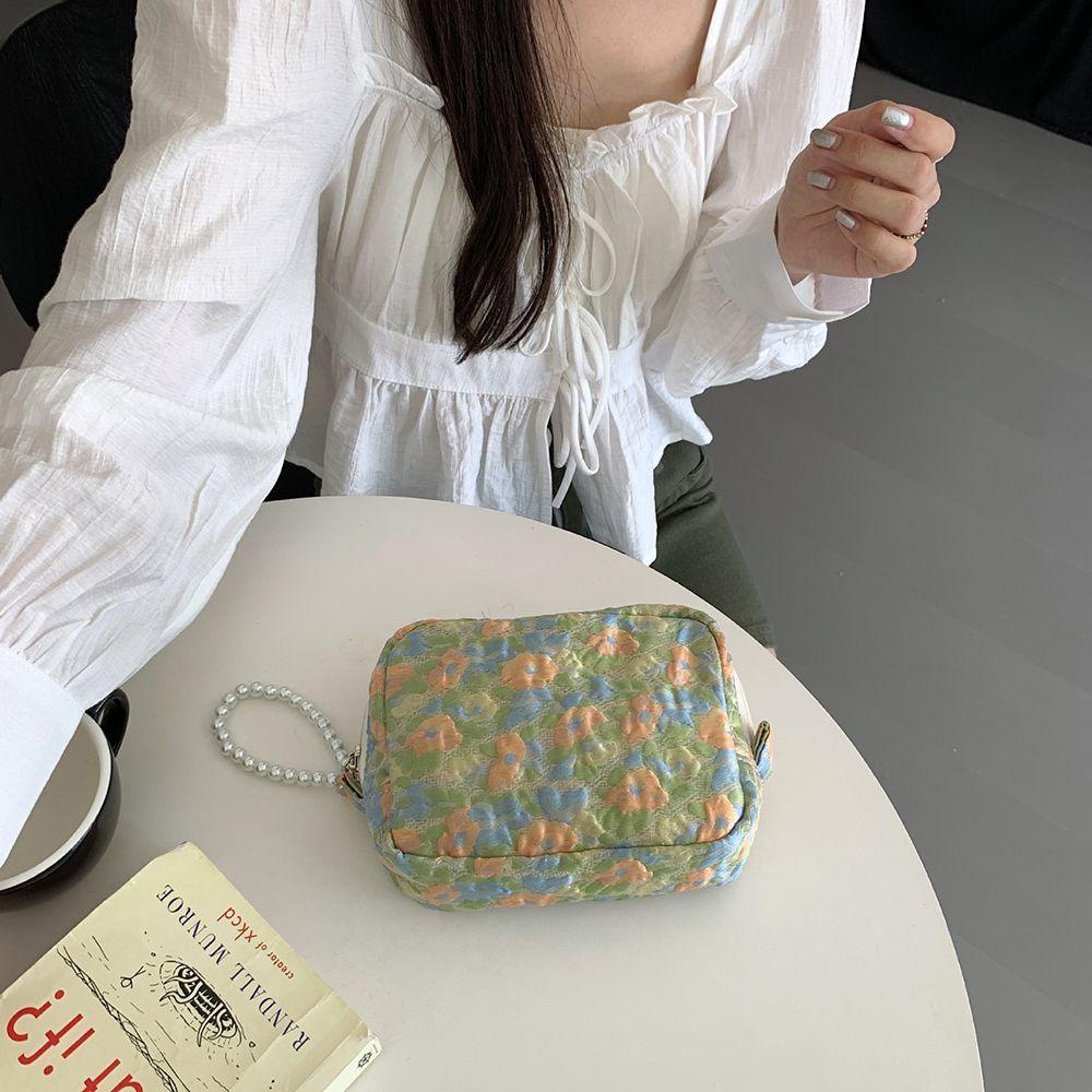 OCEANMAP Túi Đựng Mỹ Phẩm Cầm Tay Sức Chứa Lớn In Họa Tiết Hoa Dễ Thương Thời Trang Cho Nữ