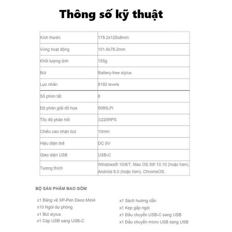 Bảng vẽ máy tính XP-Pen Deco Mini 4 hỗ trợ kết nối với điện thoại Andoird kèm bút vẽ không cần pin - Bảng vẽ Deco Mini4