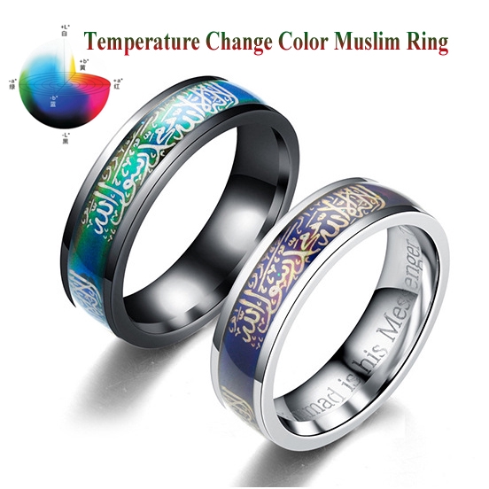 Nhẫn đổi màu theo nhiệt độc bằng Inox cá tính phong cách Hồi giáo cho nam nữ