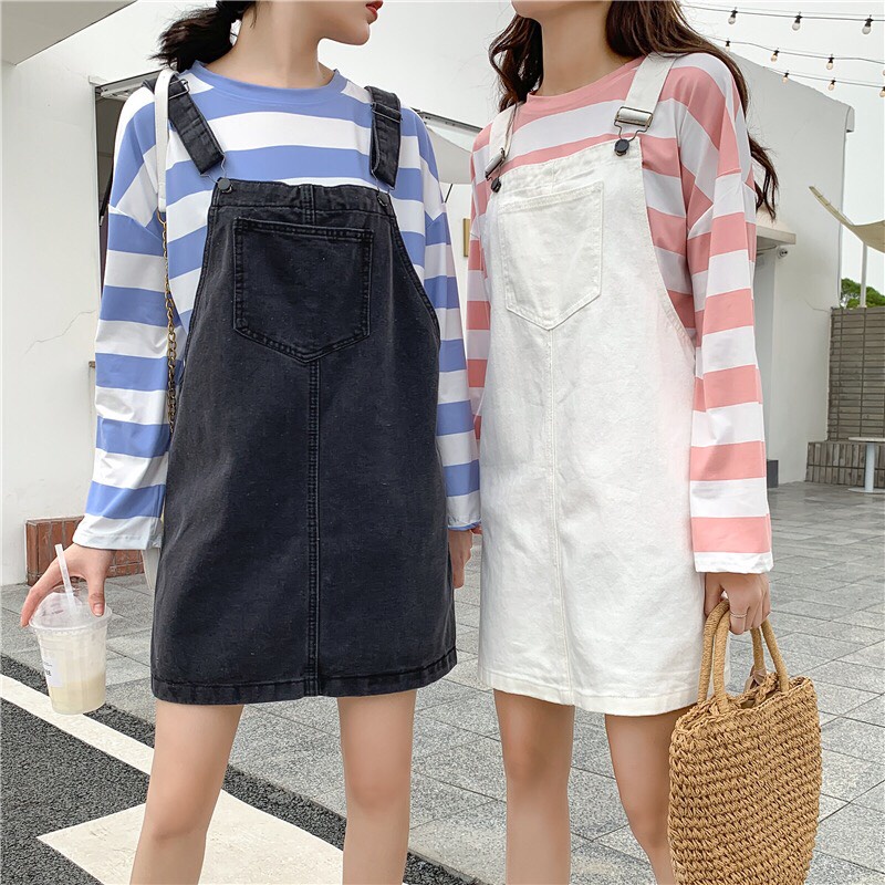 Váy Yếm Nữ Hai Dây Dáng Rộng Hottrend, Váy Jeans Bò Nhiều Màu Sắc Ulzzang Cực Dễ Phối Đồ BeU Shop