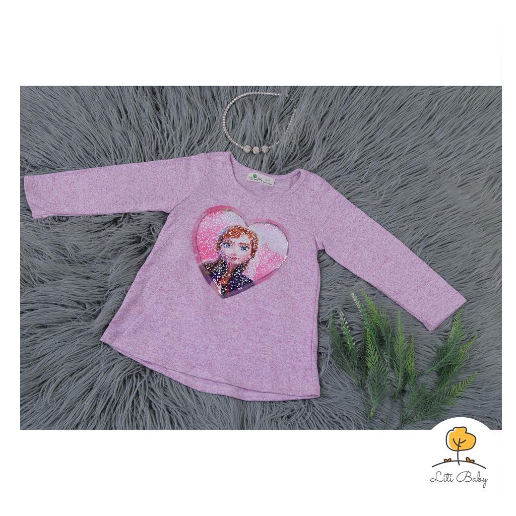 Áo len thu đông bé gái đính kim sa hình Elsa, Minnie size 8-12T, cho bé từ 24-35kg, chất len dày dặn, ấm áp