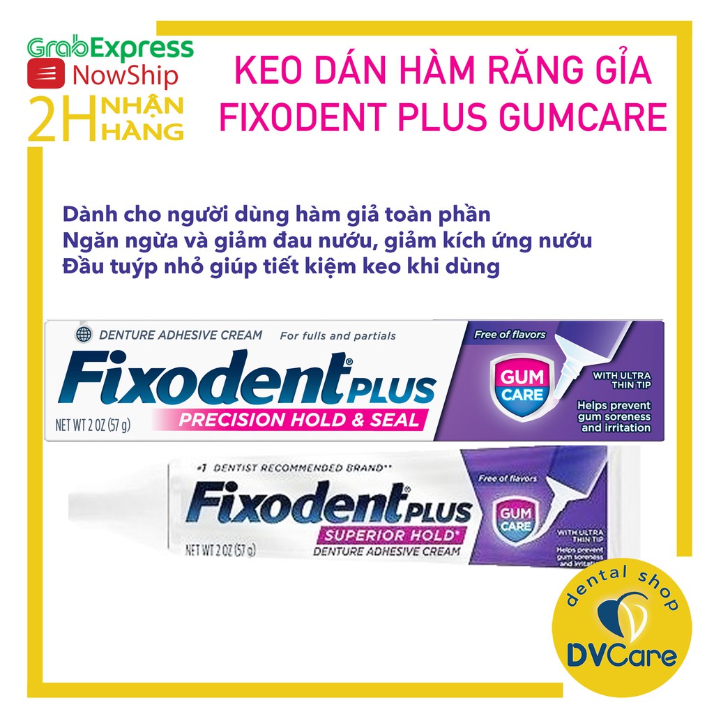 Keo dán hàm răng giả hàm tháo lắp Fixodent Plus Gum Care 57g USA chăm sóc nướu, giảm đau kích ứng nướu [dvcareshop]