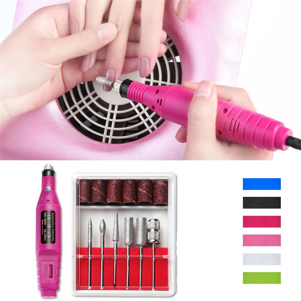 [Hàng mới về] Máy mài móng tay mini nhiều màu sắc + bộ đổi nguồn AC + 6 bit + 6 băng nhám + hướng dẫn sử dụng