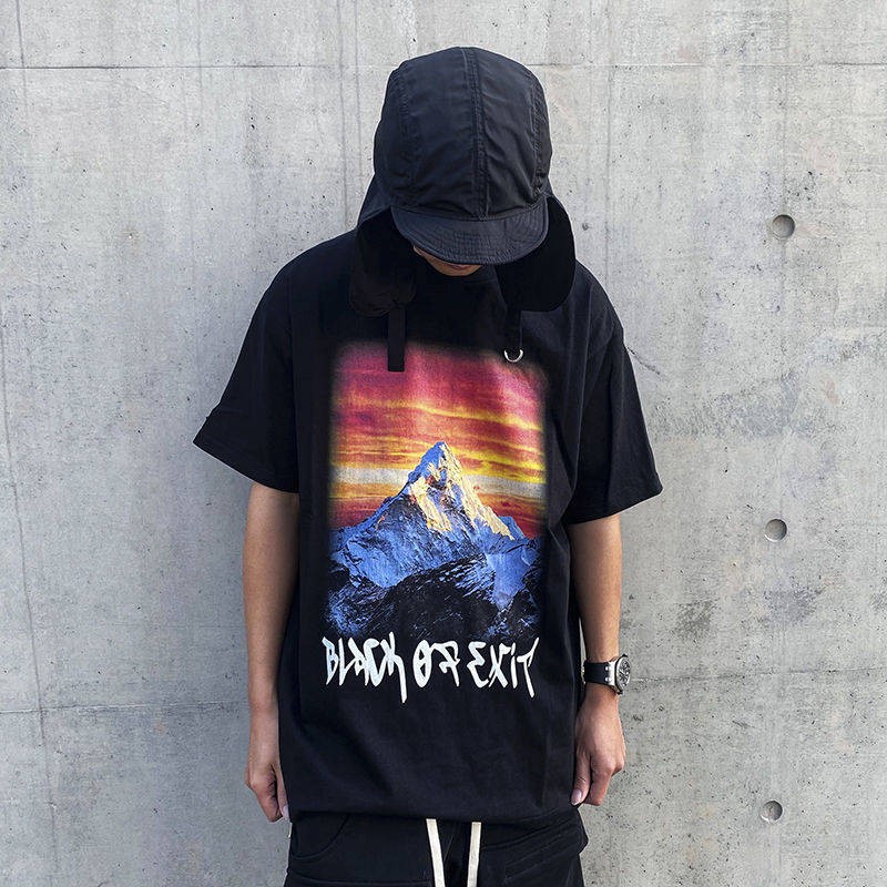 100 áo thun cotton High Street Snow M.ountain In Quốc gia Tide Cá tính Đường phố Hip Hiphon Như loose Black Nam Nữ Cặp đ