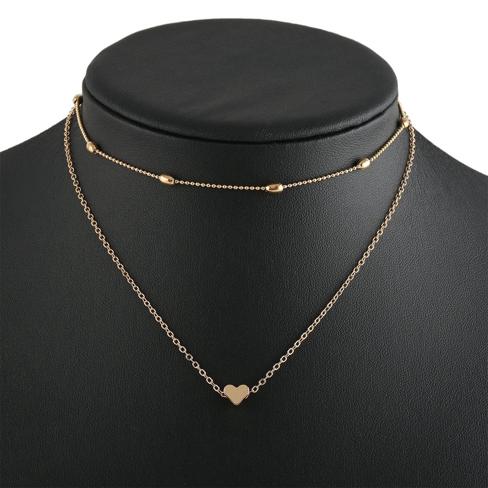 Dây Chuyền Kiểu Choker Hai Lớp Mặt Hình Trái Tim Phong Cách Cổ Điển