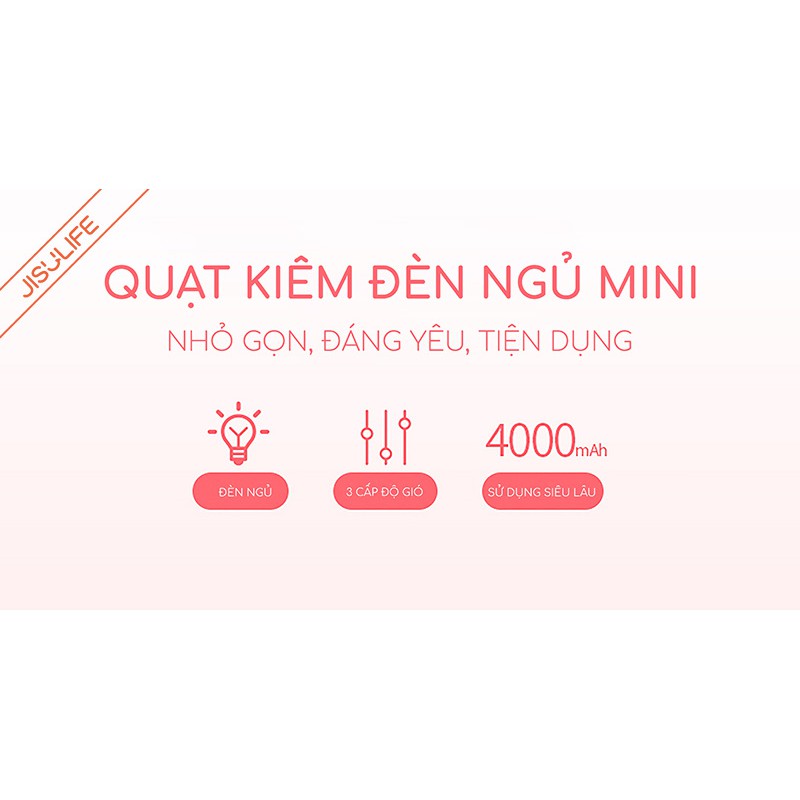 Quạt mini tích điện đáng yêu sạc điện nhanh kiêm đèn ngủ thông minh Jisulife F3 – Quạt điện để bàn hoạt động yên tĩnh