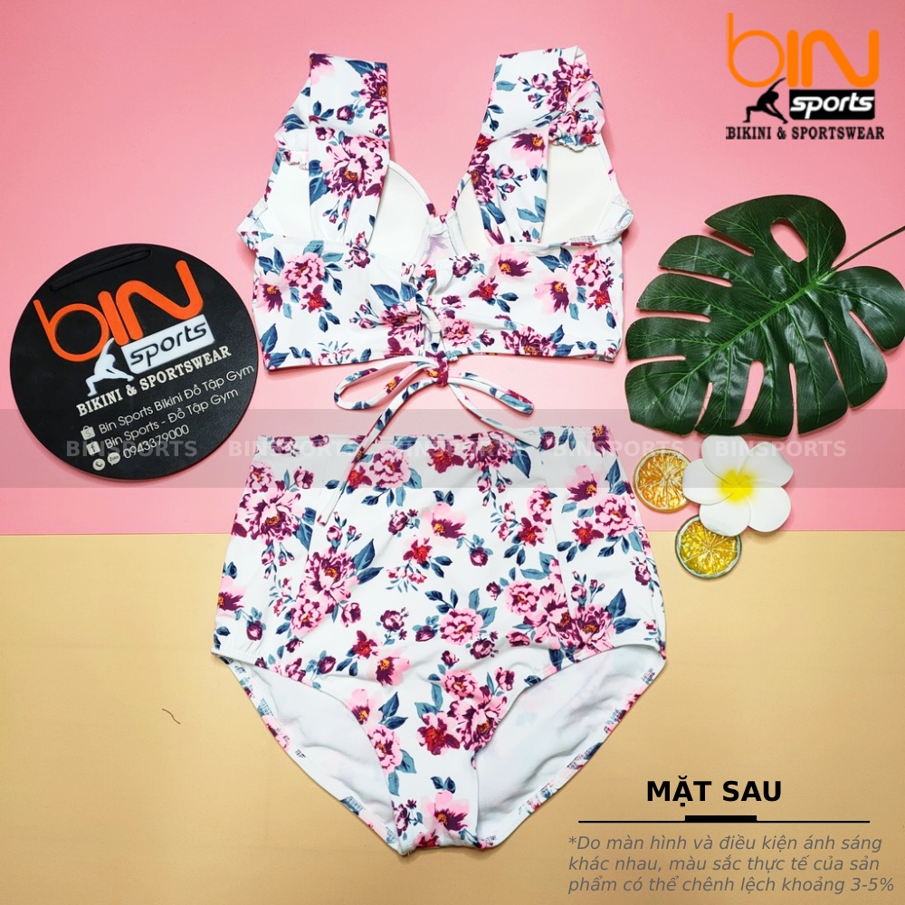 Bikini Nữ 2 Mảnh Quần Cạp Cao Aó Bra Hoa Lá Đẹp Bin Sports BHV090