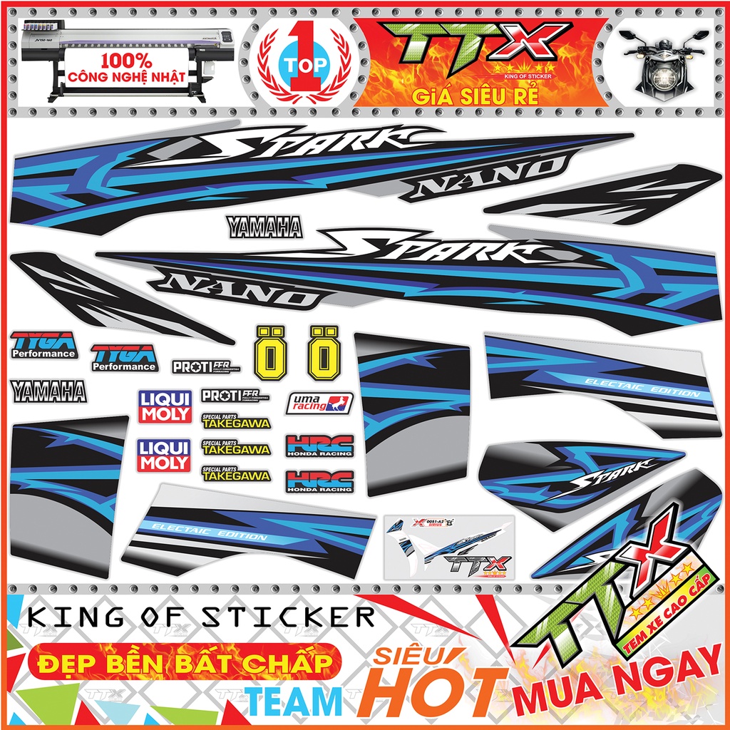 Tem Dán Xe Sirius Spark Xanh Xám Đen Nano - Tem Rời Sirius 110 Đen Xám Xanh Siêu Đẹp - Mẫu Tem Xe Sirius Xanh