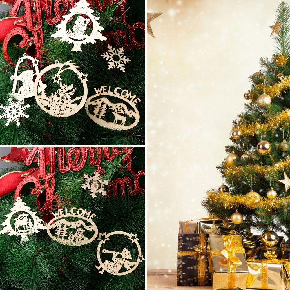 Set 3 Phụ Kiện Treo Trang Trí Cây Thông Giáng Sinh Bằng Gỗ Hình Thiên Thần &amp; Nai Sừng Tấm DIY