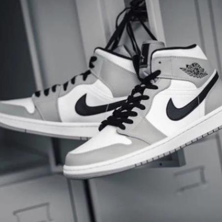 Giày thể thao jordan cổ cao xám trắng, Giày sneaker jodan xám cao cổ móc đen smoke grey nam nữ cao cấp