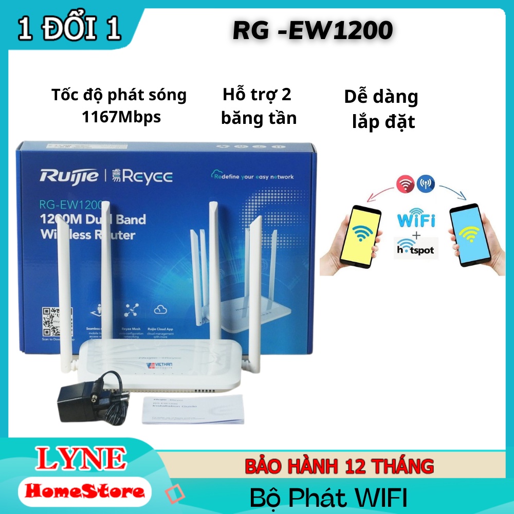 Bộ phát Wifi Mesh RUIJIE RG-EW1200 AC1200 Dual-band - Tốc độ phát sóng và truy cập lên đến 1167Mbps - Hàng chính hãng