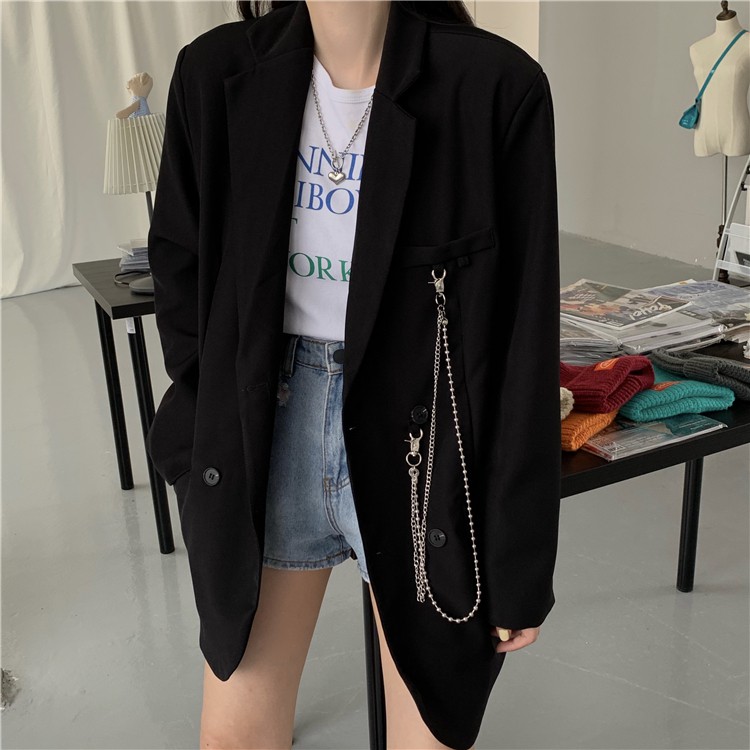 Áo khoác vest nữ blazer phiên bản Hàn Quốc kèm dây xích chất