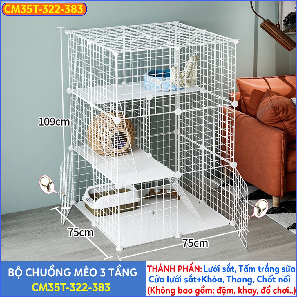 Chuồng mèo 3 tầng, 4 tầng giá rẻ đẹp PetX lắp ghép đa năng đơn giản với lưới sắt sơn tĩnh điện nuôi từ 2 thú cưng, thỏ