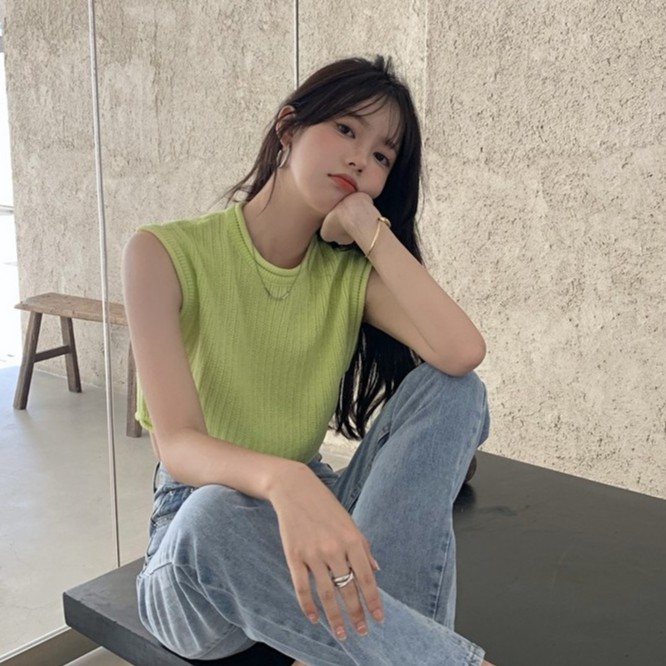 QADCOL  Áo dệt kim không tay phong cách Hàn Quốc cho nữ