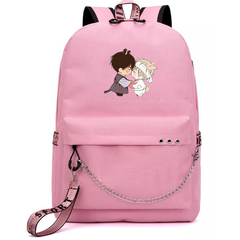 Balo thông minh đen hồng in hình NO LOVE ZONE chibi anime cặp sách đi học