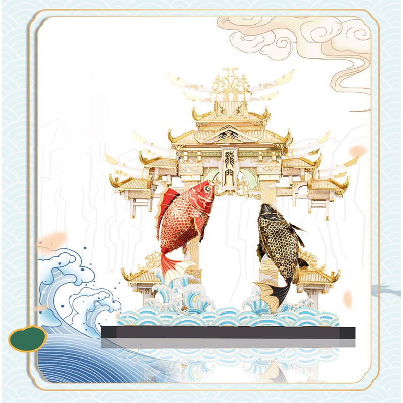 Mô hình lắp ghép kim loại 3d cá chép vượt long môn -có sẵn