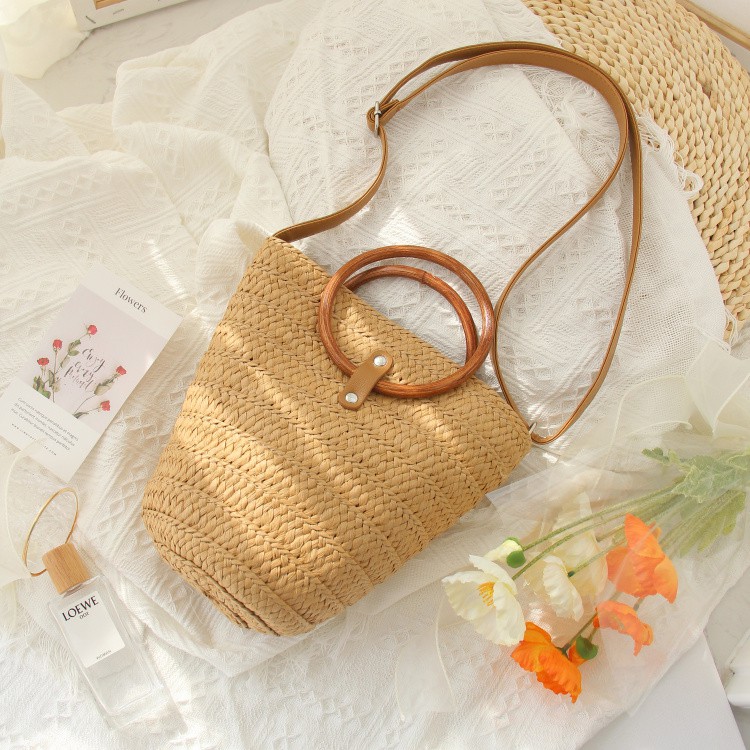 Túi Cói Tay Xách Gỗ Phong Cách Vintage Sang Trọng