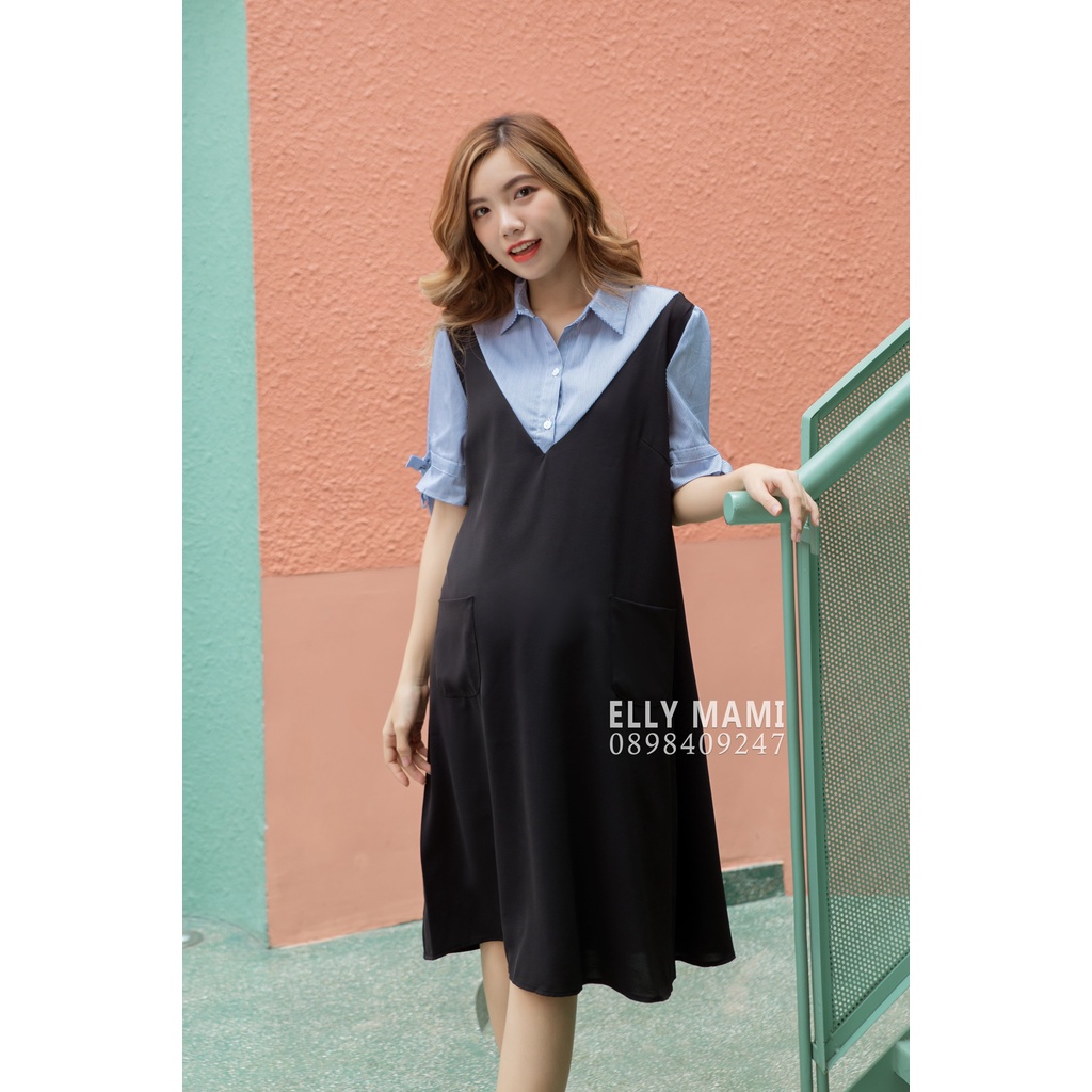 ( 40kg - 110kg ) Đầm Bầu , Suông Kẻ Tay Nơ Ngắn Form Dễ Mặc Thoải Mái Suốt Thai Kì &amp; Sau Sinh Thiết Kế Cao Cấp