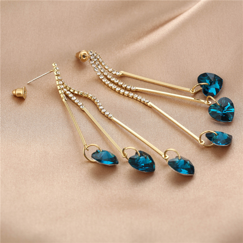 925 Silver blue fashion Diamond long love Diamond Korean fashion earrings fashion website red chain earrings