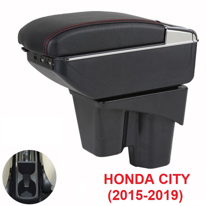 Hộp tỳ tay ô tô Honda City 2015-2019 tích hợp 7 cổng USB DUSB-HDCTY - 2 màu: Đen và Be