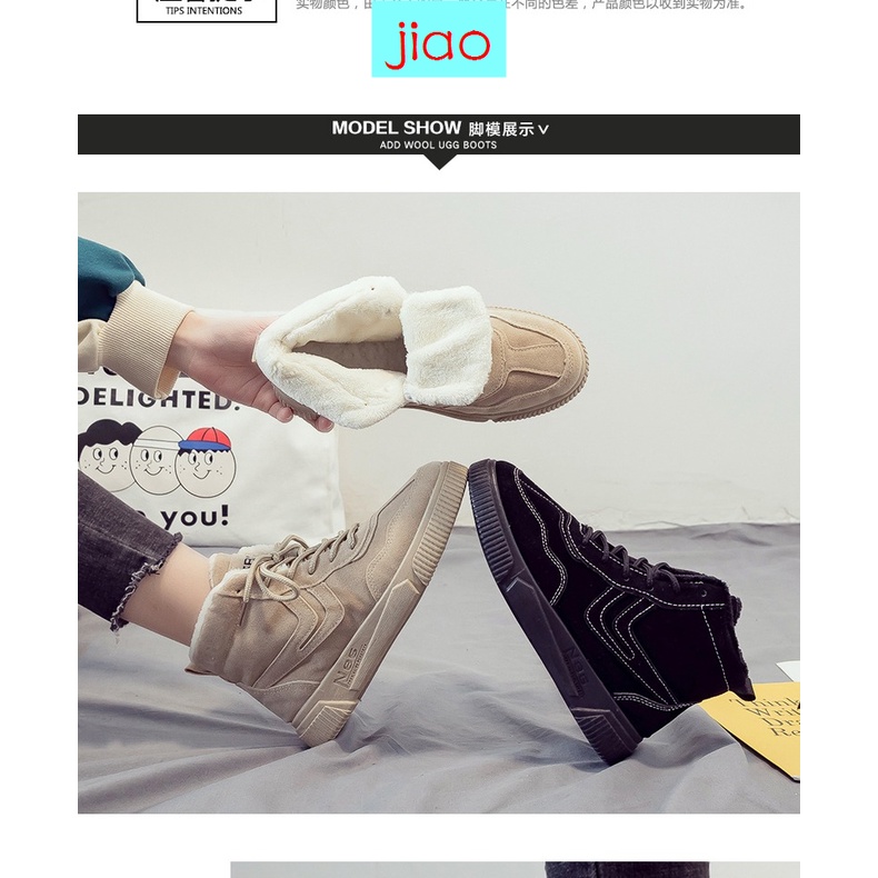 Giày boot Martin cổ cao phối lông nhung phong cách Anh thời trang thu đông cho nữ