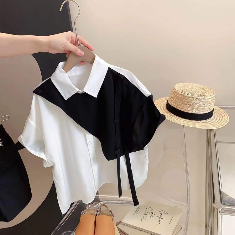 Bộ Trang Phục Hai Mảnh Áo Sơ Mi Dáng Rộng Phong Cách Preppy Hàn Quốc Thời Trang Mùa Hè Cho Nam Và Nữ 5 Tuổi