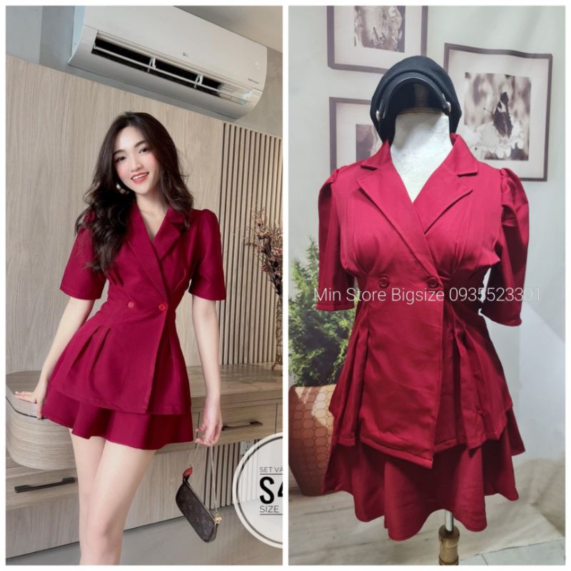 ẢNH THẬT (60-90KG) BIGSIZE Set váy áo vest S421 Màu sắc: xanh - đỏ - đen - nâu