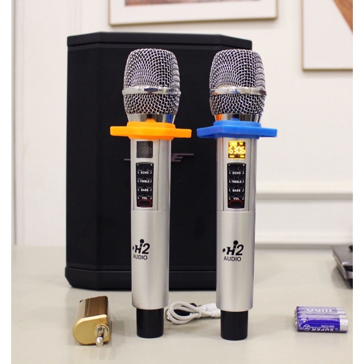 Micro Karaoke Không Dây H2 Audio Chỉnh Vang Echo Bass Treble Âm Lượng Dùng Cho Các Loa Kéo, Loa Hỗ Trợ Micro, Âm Li..vvv