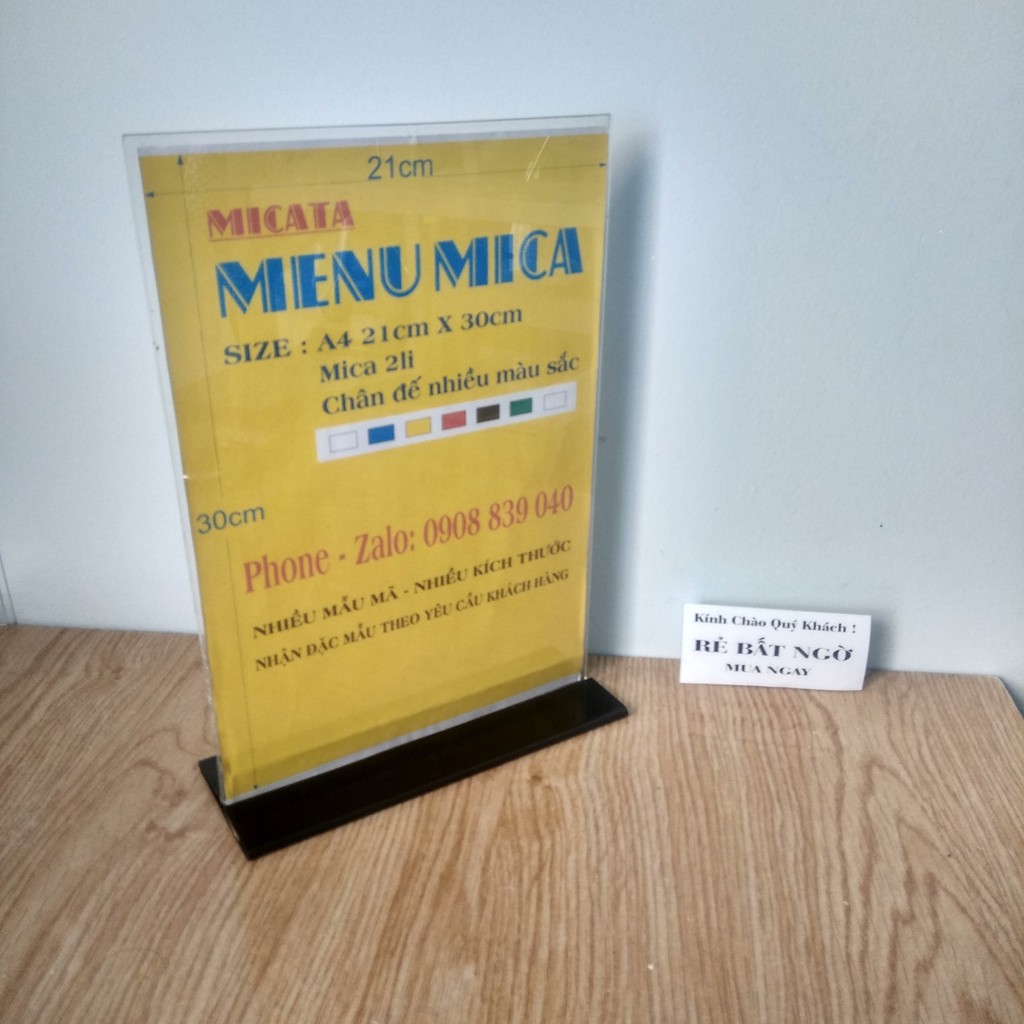 MENU MICA A4 21cm x 30 cm kích thước