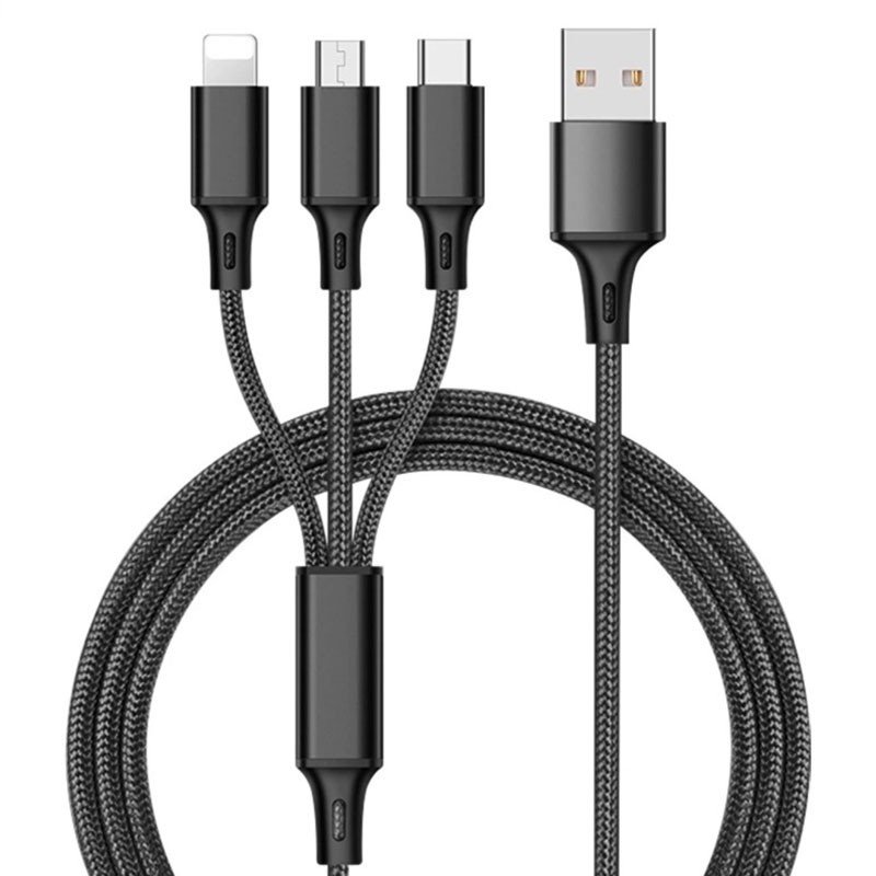 [siêu rẻ] Cáp sạc dữ liệu sạc nhanh 3A, cáp sạc nhanh 3 trong 1 thích hợp cho iphone và Huawei C2