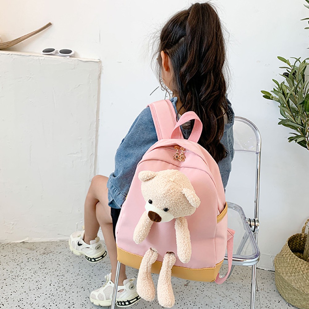 Balo cho bé chất vải Canvas size to, balo bé trai bé gái đi học đi chơi dễ thương hình gấu