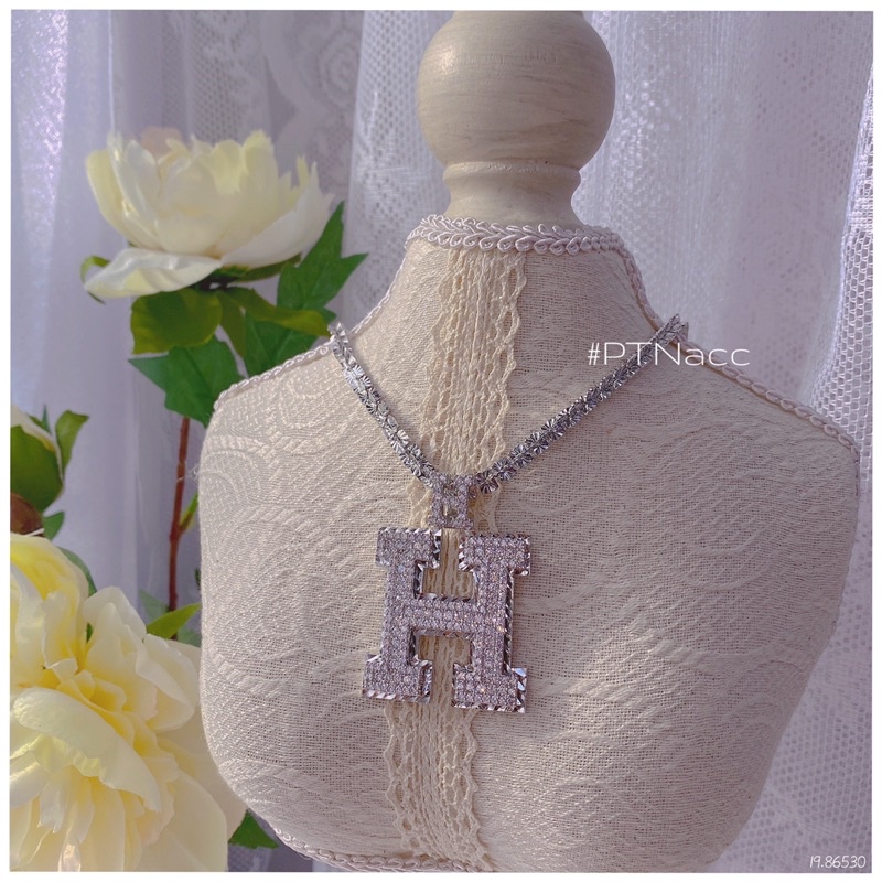 Dây chuyền, vòng cổ 4D xi bạch kim phối mặt logo thương hiệu đính full soàn tấm .PTNACC.