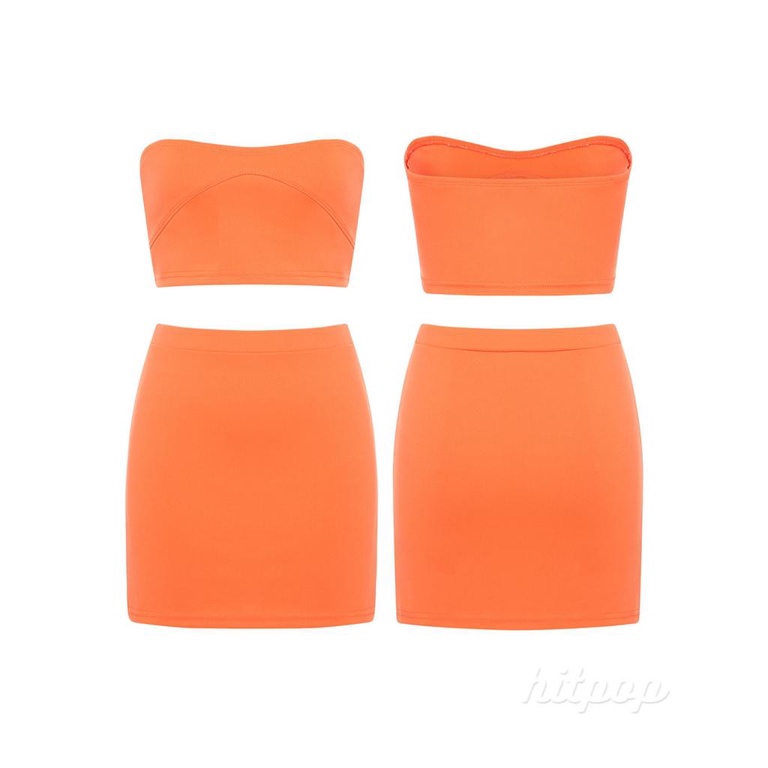 Hitpop-Women Summer Clothing Outfits Solid Color Sleeveless Tube Crop Tops with Casual High Waist Mini Skirt