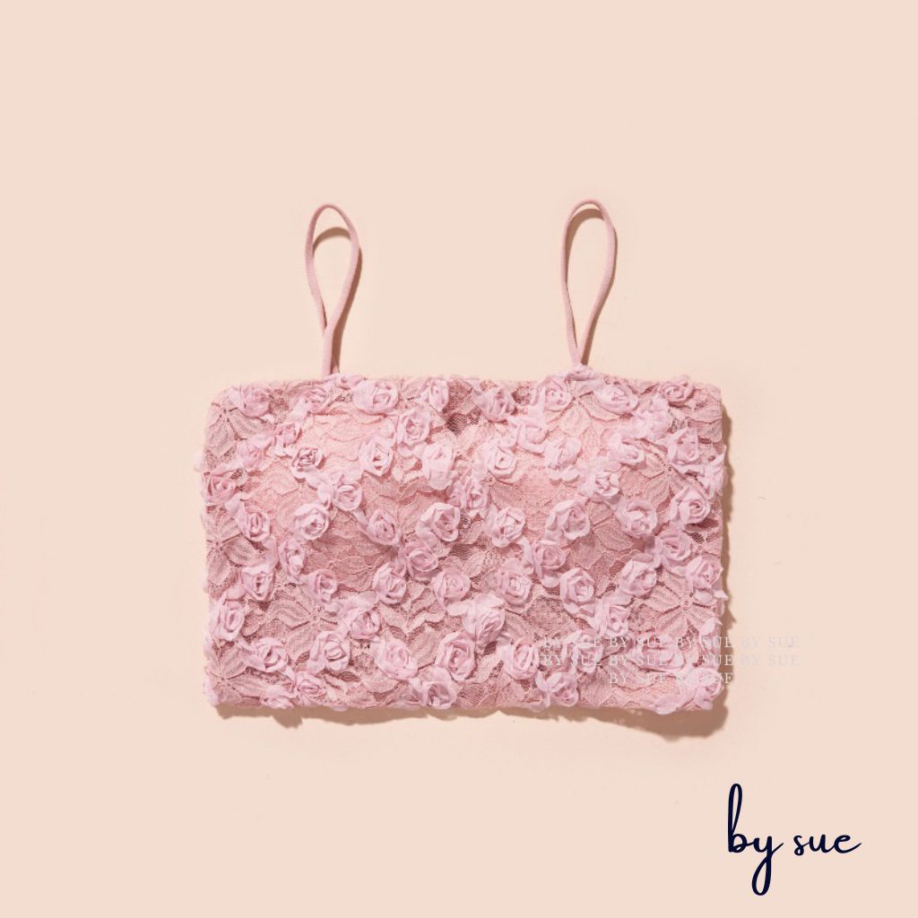 Áo bra hoa hồng BY SUE dáng quây, có mút ngực, sau lưng có thun co giãn ôm body gợi cảm AB09