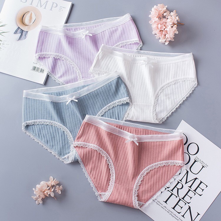 Quần Lót Cotton Tăm Viền Ren xuất Nhật 5362