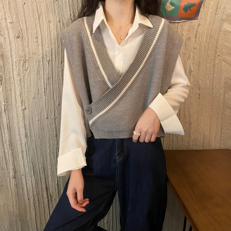 Áo Sweater Dệt Kim Sát Nách Cổ Chữ V Thiết Kế Trẻ Trung Cá Tính | BigBuy360 - bigbuy360.vn