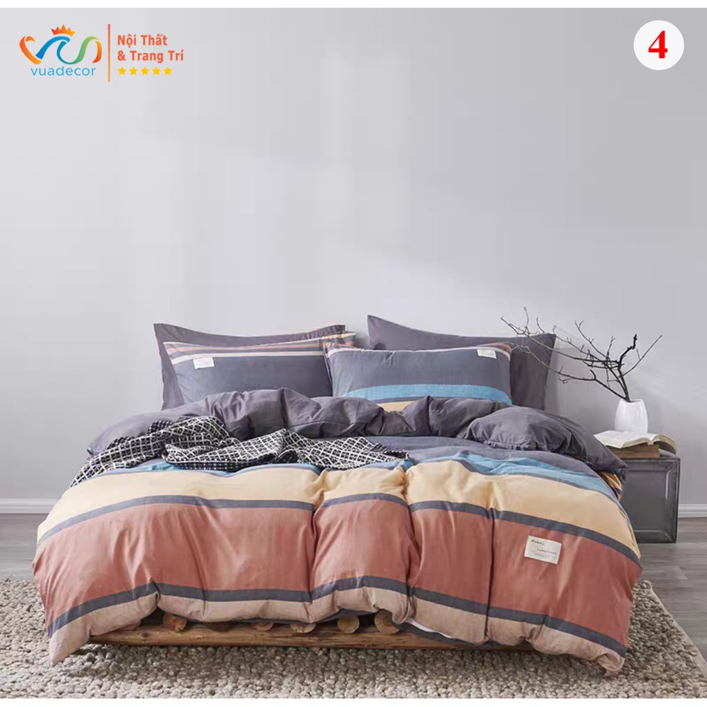 Chăn ga gối cotton Tici họa tiết kẻ decor phòng ngủ phong cách Hàn Quốc - Hàng nhập khẩu cao cấp( không kèm ruột )