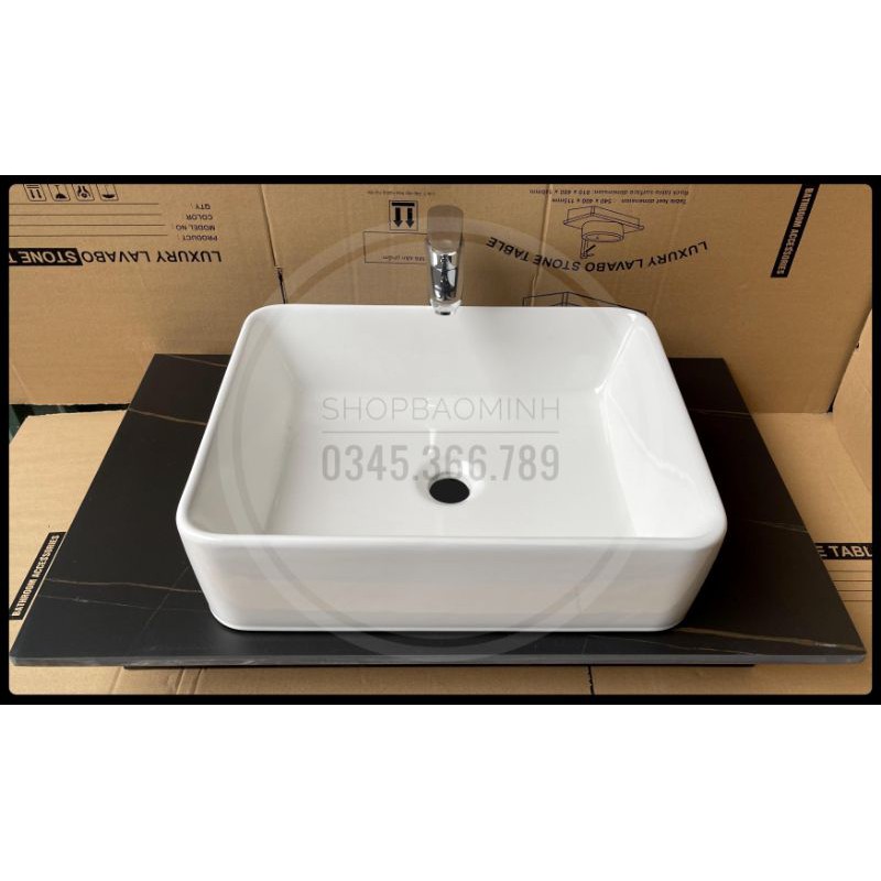 Chậu rửa mặt - Lavabo chữ nhật đặt bàn 610 (KT 48x37cm)