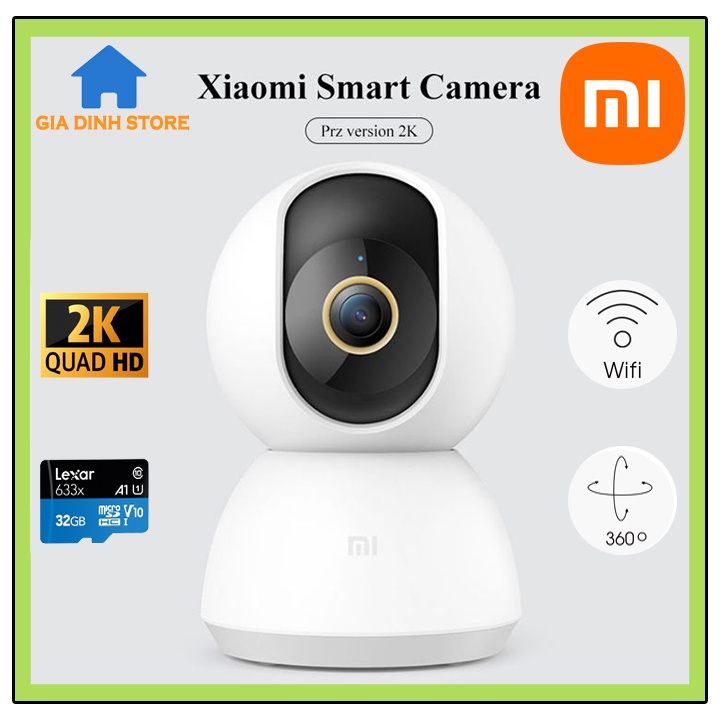 Camera wifi Xiaomi 2K-1296P siêu nét, xoay 360 độ, theo dõi chuyển động, hồng ngoại, đàm thoại 2 chiều