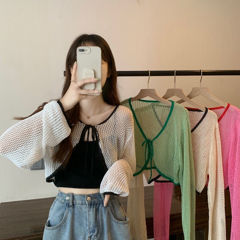 IELGYÁo Dệt Kim Mỏng Cột Dây Màu Sắc Tương Phản Phong Cách Hàn Quốc Thời Trang Mùa Hè Cho Nữ