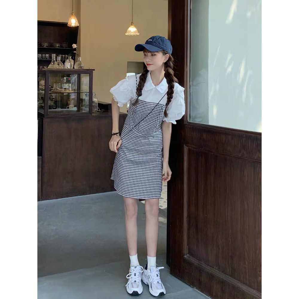 Đầm Suông sọc kẻ ô phối cổ sơ mi bèo dễ thương, đi học, cà phê, tiệc cưới - Thời Trang VADA - D97 | BigBuy360 - bigbuy360.vn