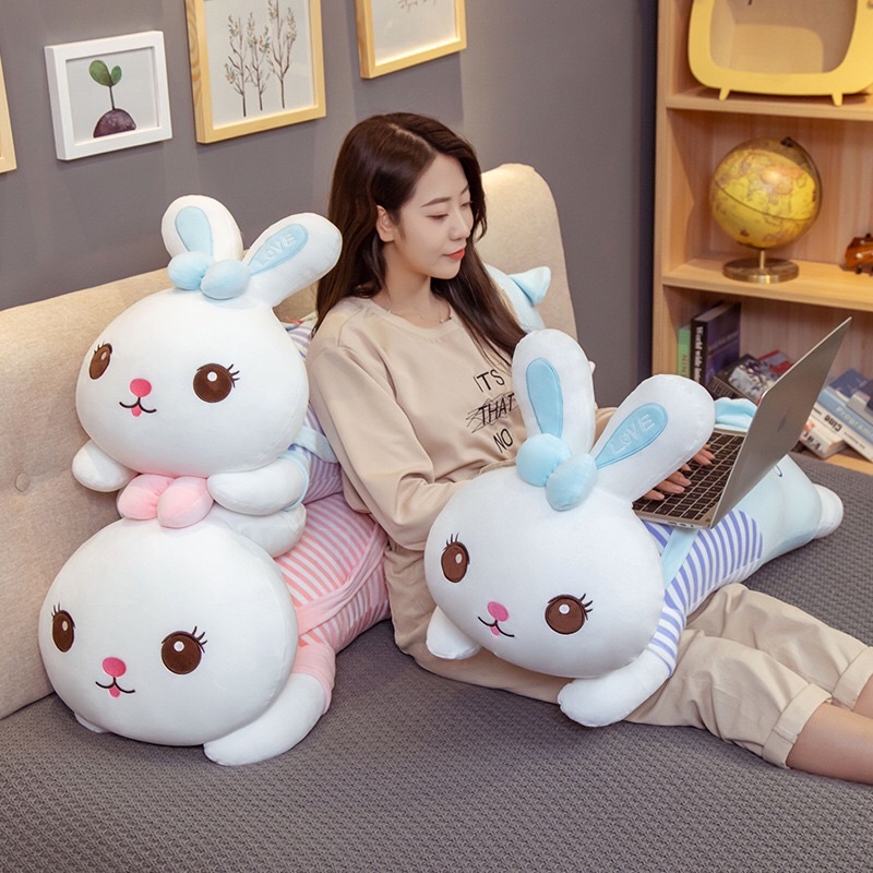 Gấu Bông Thỏ Nằm áo sọc, Gối ôm Thỏ đáng yêu Tặng Bé, hàng loại 1 an toàn cho Bé.