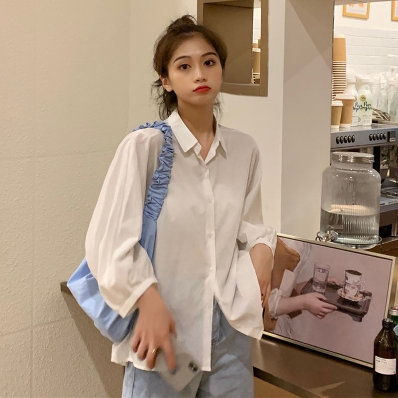 Áo sơ mi nữ tay dài màu trơn phong cách retro sành điệu