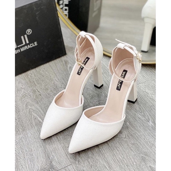Giày nữ bít mũi gót vuông 9cm sang chảnh tiểu thư rẻ bền đẹp cô dâu tiệc cưới êm chân dễ đi CS05