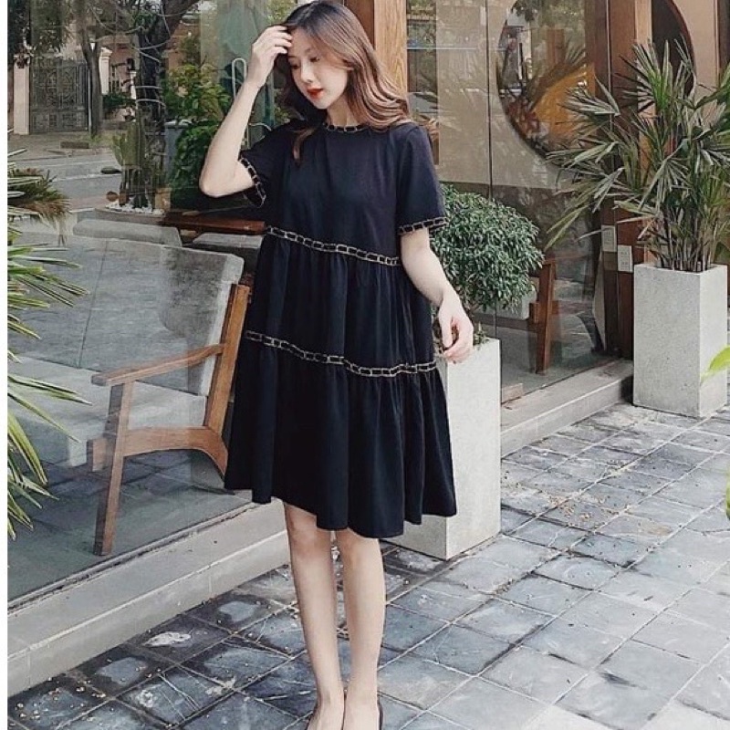Váy bầu đũi tầng babydoll phối dây dệt cực xinh xắn trẻ trung - V62