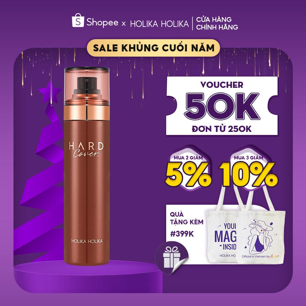 Xịt khoáng Hard cover giữ lớp trang điểm lâu trôi Hàn Quốc Holika Holika cấp ẩm bảo vệ da mịn màng căng bóng 120ml