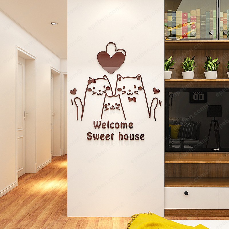 Tranh dán tường mica 3d decor khổ lớn ngôi nhà ngọt ngào trang trí quán ăn, nhà hàng, phòng ngủ Nhiều Size - EPeBen